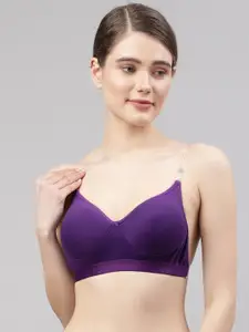 PrettyCat Purple & Transparent Solid Lightly Padded Non-Wired All Day Comfort T-Shirt Bra