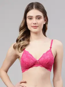 PrettyCat Pink Floral Lightly Padded Non Wired Lace Bra