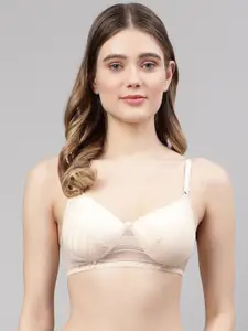 PrettyCat Beige Abstract Lace Lightly Padded T-shirt Bra