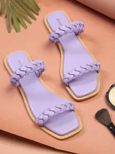 Bruno Manetti Women Purple Printed Open Toe Flats with Bows