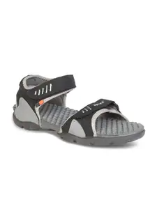 Sparx Men Black & Grey Patterned Sports Sandals