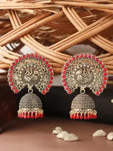 ANIKAS CREATION Red & Gold Plated Jhumkas Earrings
