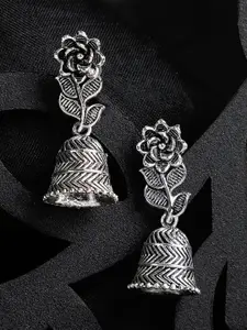 ANIKAS CREATION Antique Floral Silver Plated Jhumkas Earrings