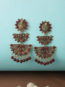 ANIKAS CREATION Gold Plated Maroon 3 Layered Contemporary Chandbali Earrings
