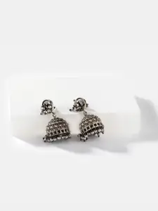 SHAYA Silver-Toned Contemporary Jhumka Earrings