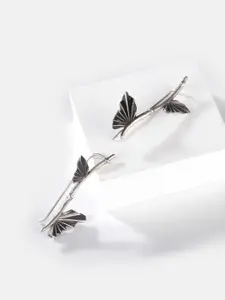 SHAYA Silver-Toned Contemporary Drop Earrings