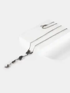 SHAYA Silver-Toned & Black Butterfly Sterling Silver Necklace