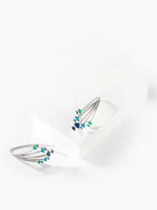SHAYA Silver-Toned & Blue Contemporary Studs Earrings