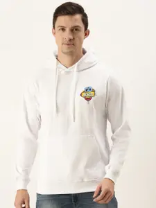 VEIRDO Men White Brand Logo Printed Hooded Cotton Sweatshirt