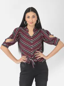 Latin Quarters Women Red Striped Shirt Style Top