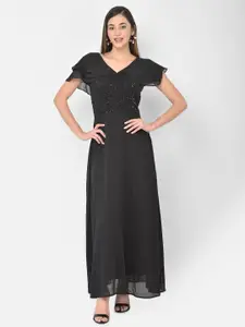 Latin Quarters Women Black Embellished Maxi Dress