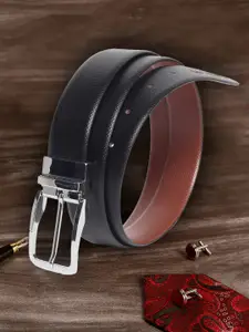 MUTAQINOTI Men Black Textured Leather Formal Belt