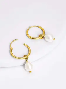 GIVA 92.5 Sterling Silver Gold Plated Pearl Drop Hoop Earrings