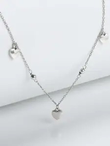 GIVA Rhodium-Plated Triple Heart Charm Pendant With Chain