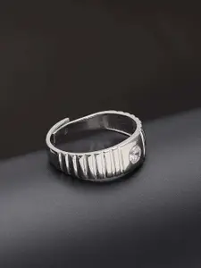 GIVA Men 92.5 Sterling Silver-Toned Cubic Zirconia Studded Ennamelled Adjustable Finger Ring