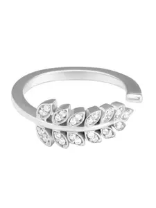 GIVA 925 Sterling Silver Rhodium Plated Fronds Zircon Ring