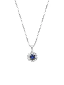 GIVA 925 Sterling Silver Rhodium Plated Blue Bloom Pendant With Link Chain