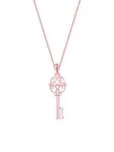 GIVA Women Rose Gold -Plated White  CZ Studded Vintage Key Pendant With Link Chain