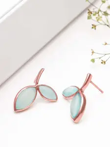 GIVA 925 Silver Rose Gold Aqua Dual Chalcedony Leaf Studs