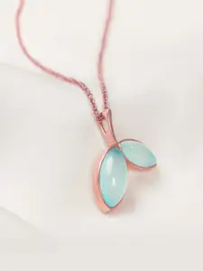 GIVA 925 Sterling Silver Rose Gold Plated Aqua Dual Chalcedony Leaf Pendant
