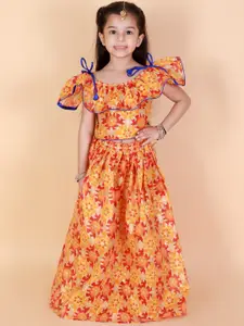 KID1 Girls Yellow & Red Floral Printed Ready to Wear Silk Pavda Pattu