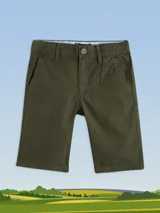 Indian Terrain Boys Olive Green Printed Cotton Chino Shorts