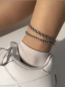 WHITE LIES Set Of 2 Silver-Toned Anklet