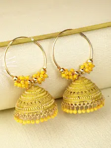 Shining Diva Yellow Artificial Stones & Beads Contemporary Jhumkas Earrings