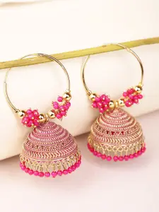 Shining Diva Gold-Plated & Pink Dome Shaped Jhumkas
