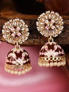 Shining Diva Maroon  Meenakari Jhumkas Earrings