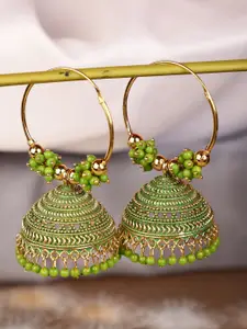 Shining Diva Green Contemporary Artificial Stones And Beads Jhumkas Earrings