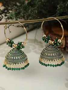 Shining Diva Green Contemporary Jhumkas Earrings