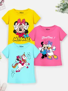 YK Disney Girls Blue & Pink 3 Minnie Mouse Printed T-shirt