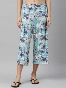 Enamor Women Blue Printed Mid Rise Crop Length Lounge Pants