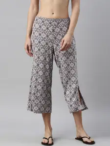 Enamor Essentials Women Mauve & White Printed Relaxed Fit Crop Length Lounge Culottes