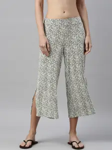 Enamor Essentials Women Printed Relaxed Fit Crop Length Lounge Culottes With Side Slits