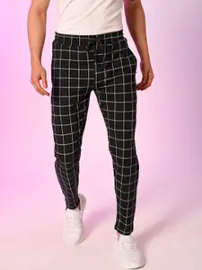 Campus Sutra Men Black & White Checked Cotton Track Pants