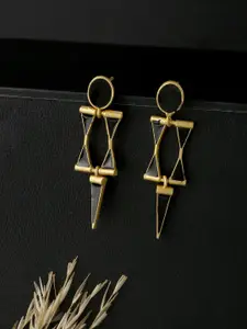 kashwini Gold-Plated & Black Contemporary Drop Earrings