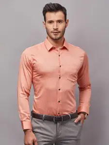 Oxemberg Men Orange Classic Slim Fit Micro Printed Formal Shirt
