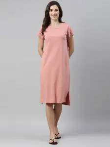 Enamor Women Pink Solid T-shirt Nightdress