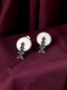 VIRAASI Silver-Toned Contemporary Oxidised Studs Earrings