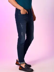 Campus Sutra Men Navy Blue Smart Slim Fit Mildly Distressed Light Fade Stretchable Jeans