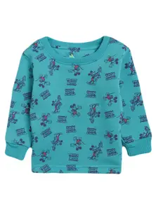 Bodycare Kids Girls Sea Green Mickey Mouse Printed Cotton T-shirt