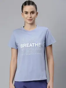 Enamor Women Blue Typography Printed Anti Odour Cotton Outdoor T-shirt