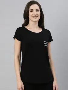 Enamor Women Black Solid Relaxed Fit Lounge T-shirt