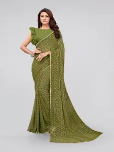 MIRCHI FASHION Green & Black Embellished Zari Saree