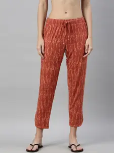 Enamor Women Brown & Orange Printed Relaxed-Fit Lounge Pants