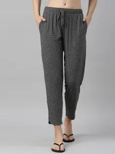 Enamor Women Grey Printed Mid Rise 7/8th Relaxed-fit Lounge Pants