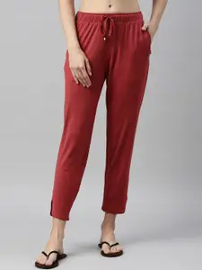 Enamor Women Mahagony Maroon Solid Relaxed Fit Lounge Pant