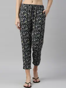 Enamor Women Navy Blue & Grey Printed Relaxed Fit Lounge Pants